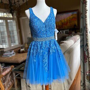 JVN by Jovani Royal Blue Lace & Tulle Cocktail Dress - Size 10 - NWT